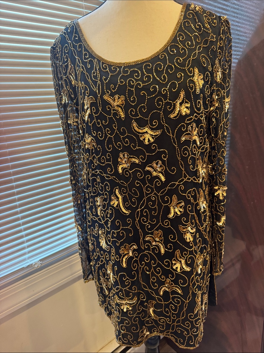 Black top with Gold Sequin Embroidery - Elegant